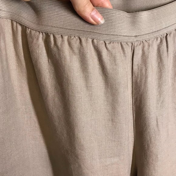 Soft Surroundings Tan Beige 100% Linen Wide Leg Cropped Petite Pants - Picture 3 of 7